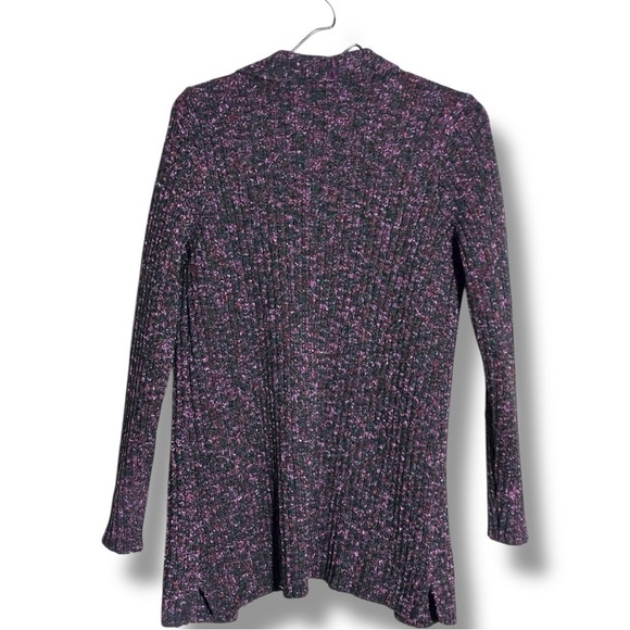 Apt. 9 Black and Purple Chunky Knit Open Front Long Sleeve Cozy Cardigan Sweater - Picture 16 of 16